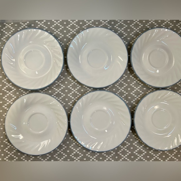 Set of 6 CORELLE Gray Band White Swirled Saucer Plates - Break & Chip Resistant - Picture 5 of 13